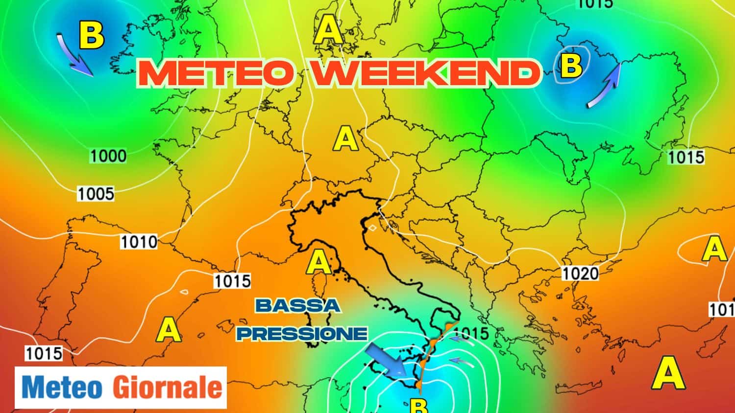 Meteo weekend: più alta pressione e maltempo circoscritto, ma pesante su queste aree. Mappa