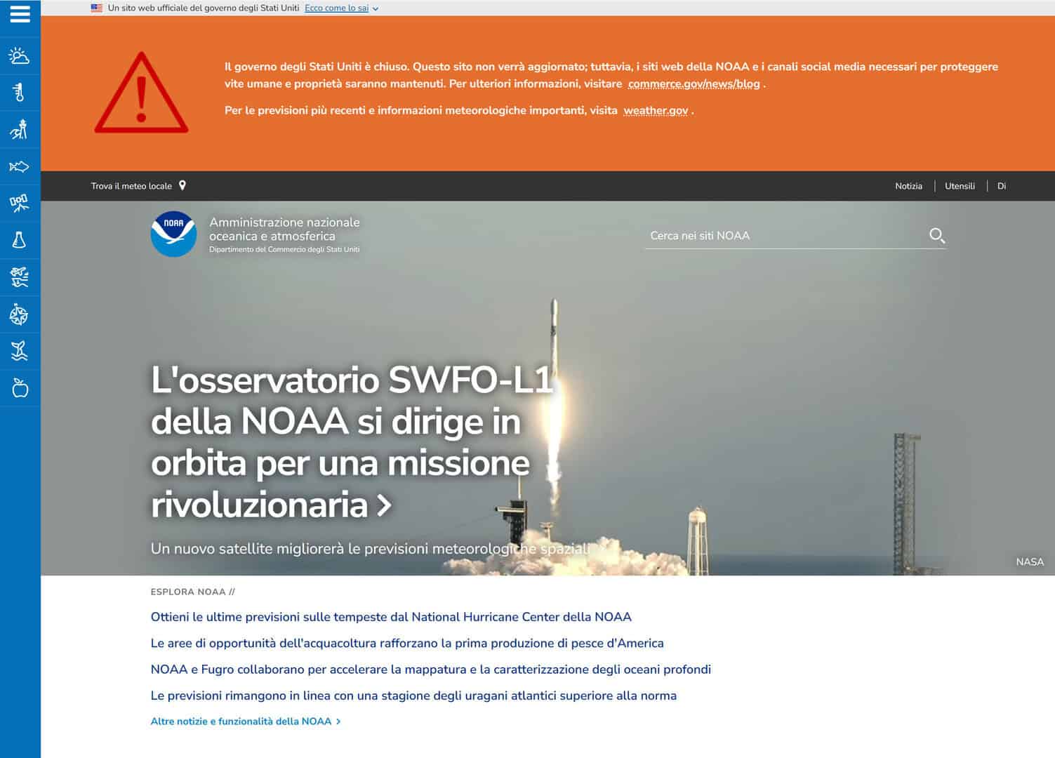 Il sito web del  NOAA è stato chiuso, o sospeso. Cosa sappiamo
