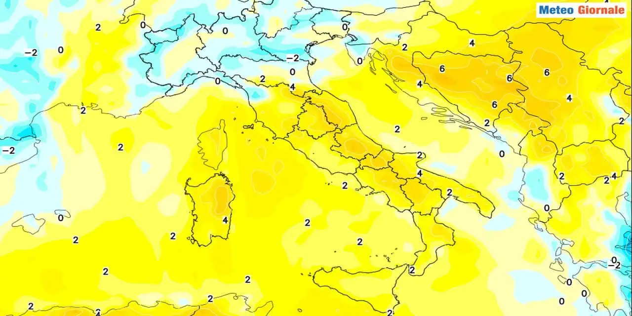 Il previsto aumento delle temperature nei valori diurni ad inizio dicembre