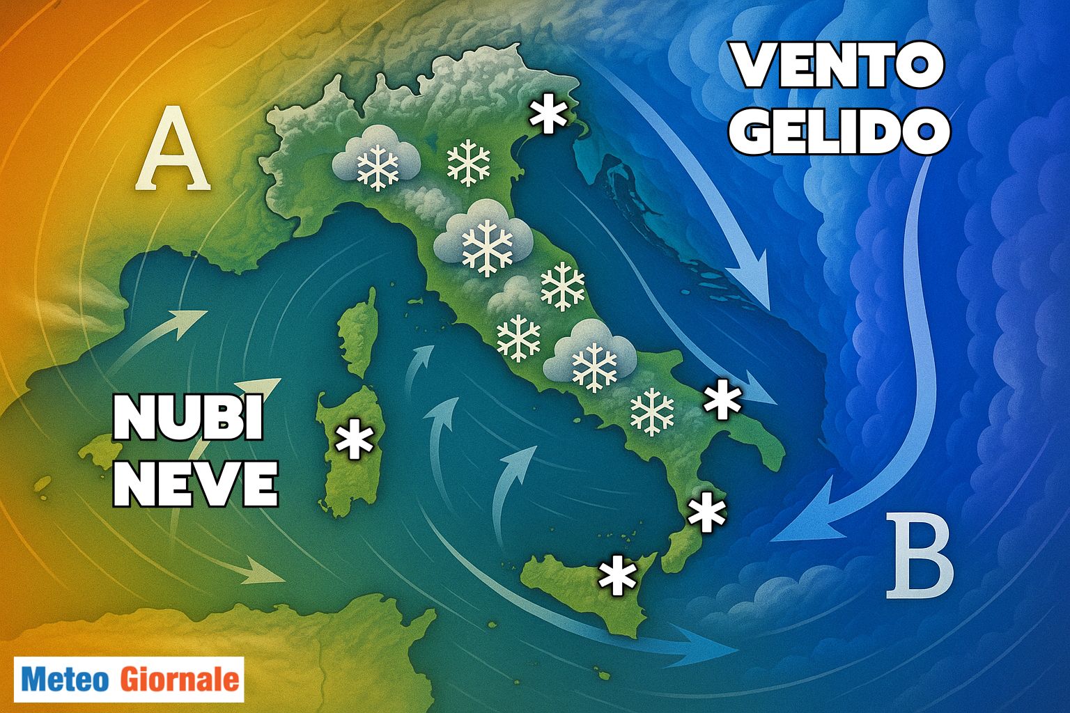 Burrasca invernale. Nevicate in molte regioni.