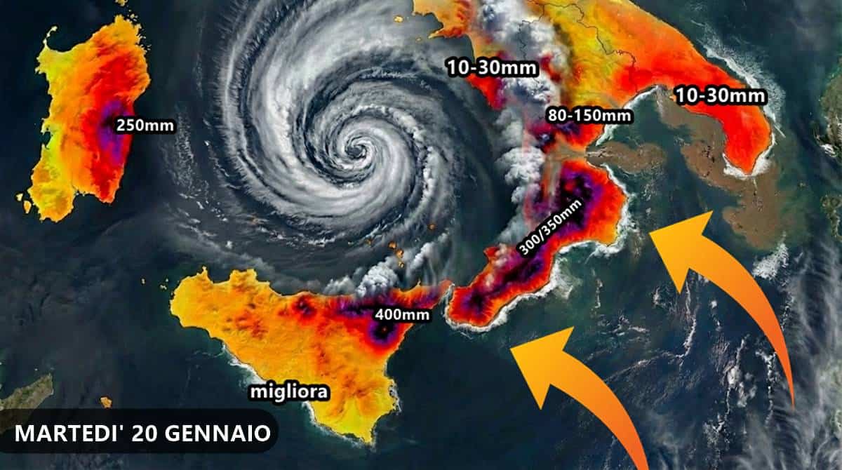 Ciclone al culmine Martedì 20, piogge torrenziali su quattro regioni