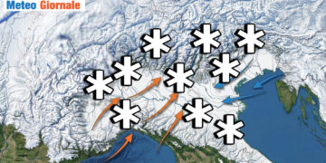Una classica scena sino al 2013-2014 di una previsione di neve in Valle Padana.