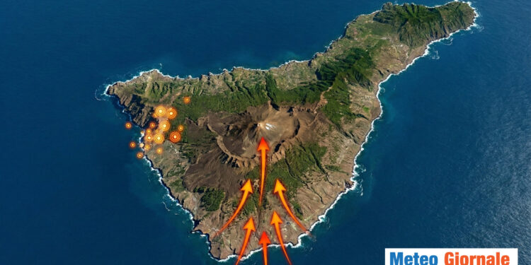 Isola di Tenerife. Ricostruzione sismicità (immagine a scopo illustrativo).