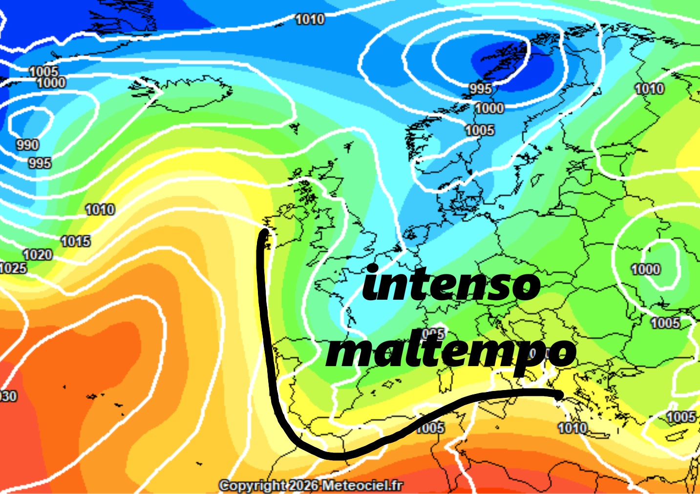 Profonda area di bassa pressione con maltempo intenso. E questo il comune denominatore delle giornate tra giovedì 14 e domenica 17.