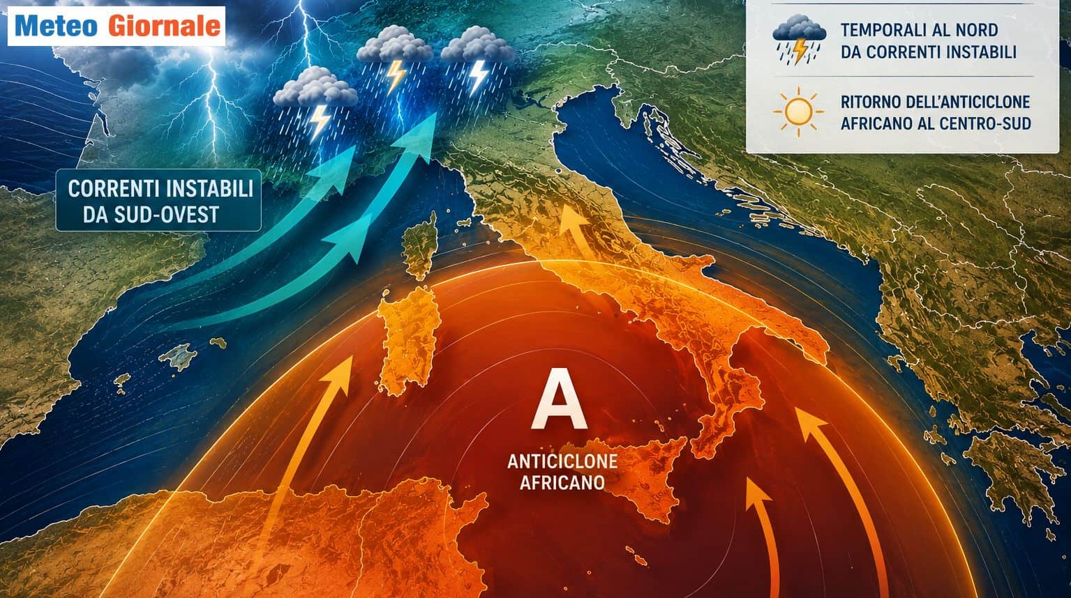 Arrivano forti temporali al Nord, ma torna il caldo al Centro-Sud