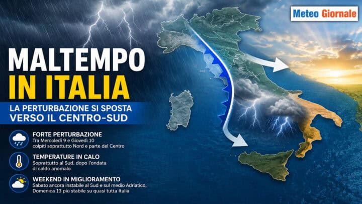 Meteo: la perturbazione scivola verso Sud, poi miglioramento