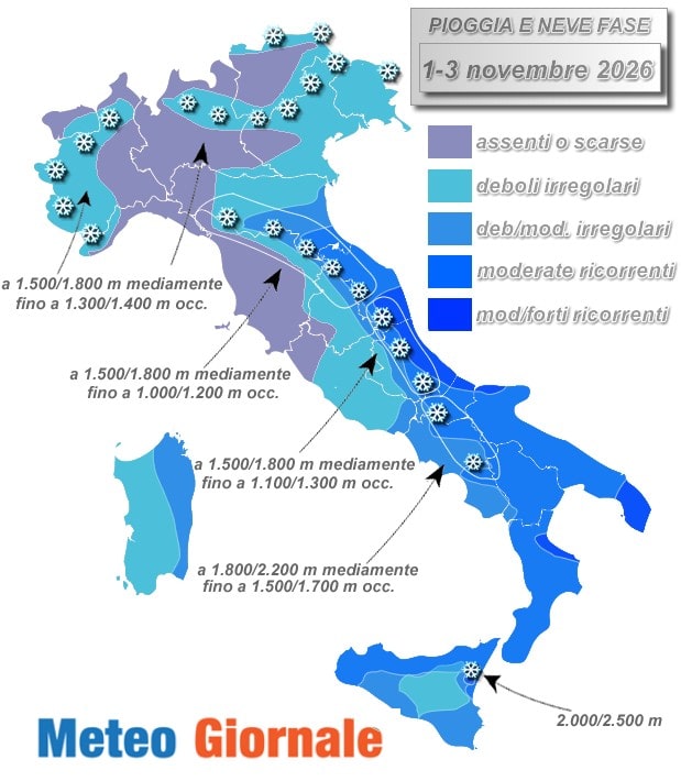 1-3 Novembre: ciclone freddo sull'Italia con piogge e neve sui monti. Mappa 2 28 2