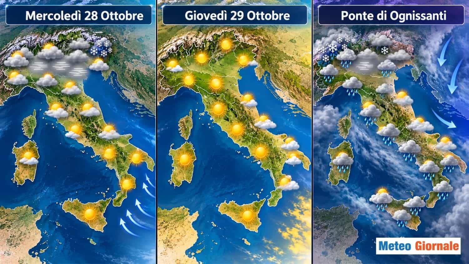 Meteo fino a Ognissanti: nebbie al Nord, neve sulle Alpi e maltempo al Sud 1 Meteo fino a Ognissanti nebbie al Nord neve sulle Alpi e maltempo al Sud