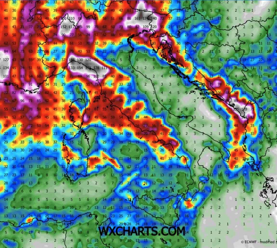 Fino a 200 mm in 48 ore: l'esperto individua le zone più a rischio, mappe 3 cvedj