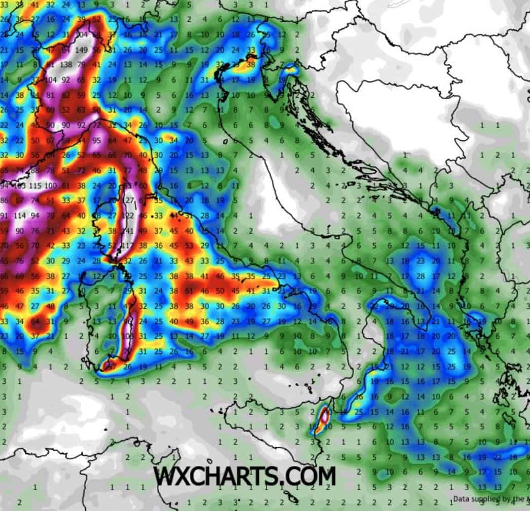 Forti piogge tra Domenica 18 e Lunedì 19: le Regioni coinvolte 2 Stima delle piogge per ECMWF